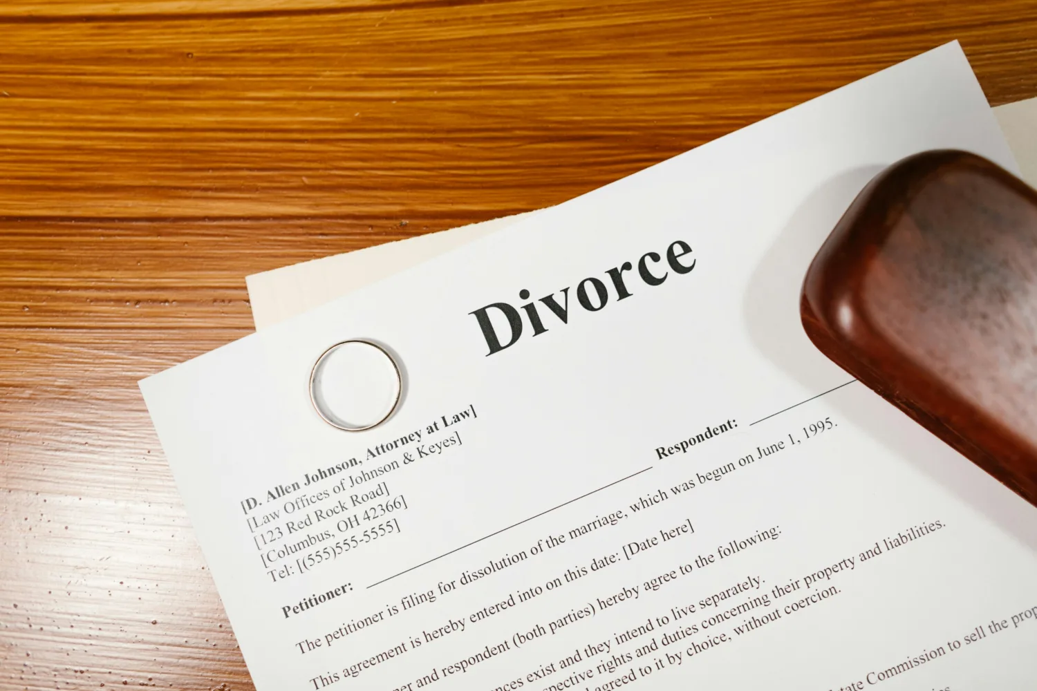 Houston divorce lawyer reviewing divorce documents in office