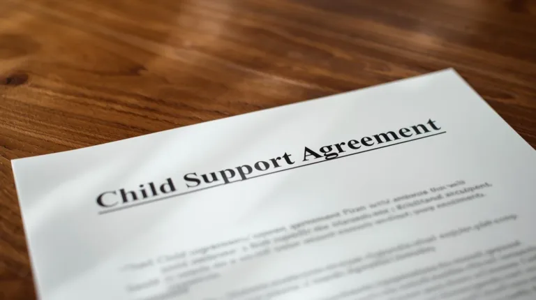 Texas Child Support Guidelines document on a desk during a child support case