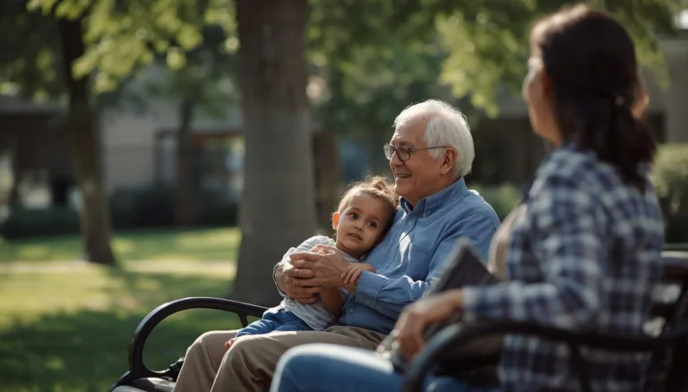 Grandparents Rights in Texas: grandparent holding grandchild in a park while a parent watches nearby