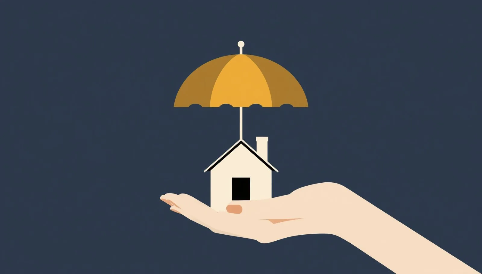 Illustration of a hand holding an umbrella over a small house, representing emergency custody orders in Texas that protect a child