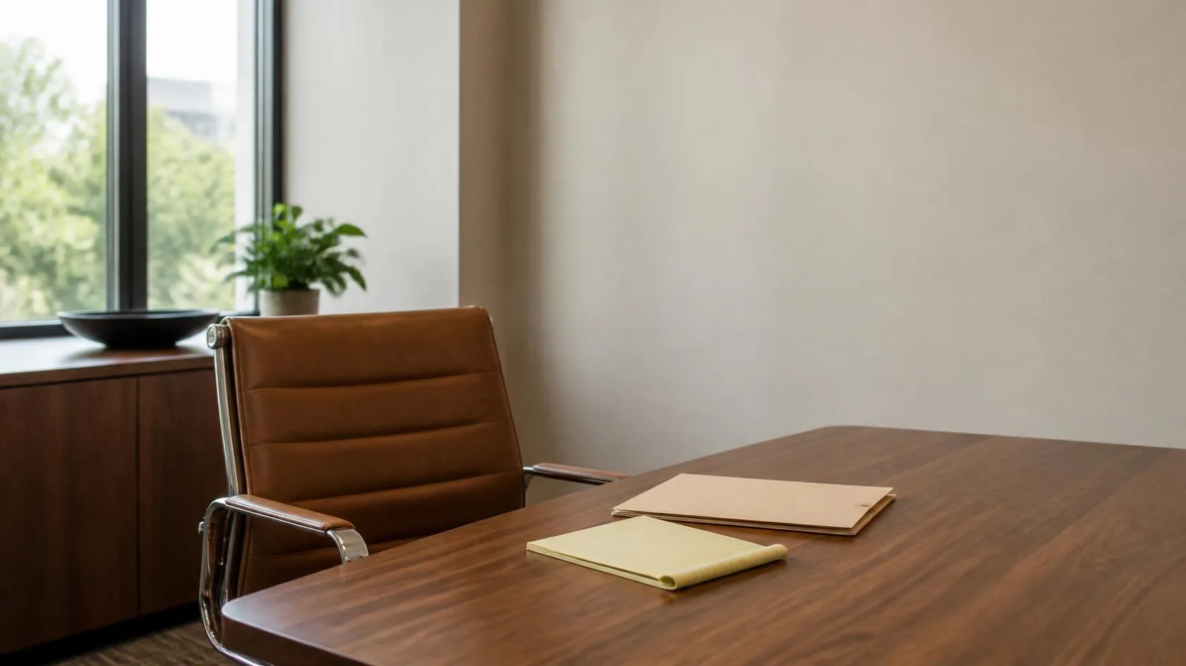 Empty chair and case file at a conference table representing a defense to court order enforcement in Texas
